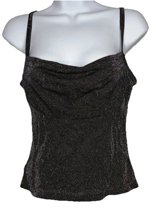 All that Jazz Tops - Vintage 90s All That Jazz Cami Top Size S Black Mesh Rainbow Metallic Glitter